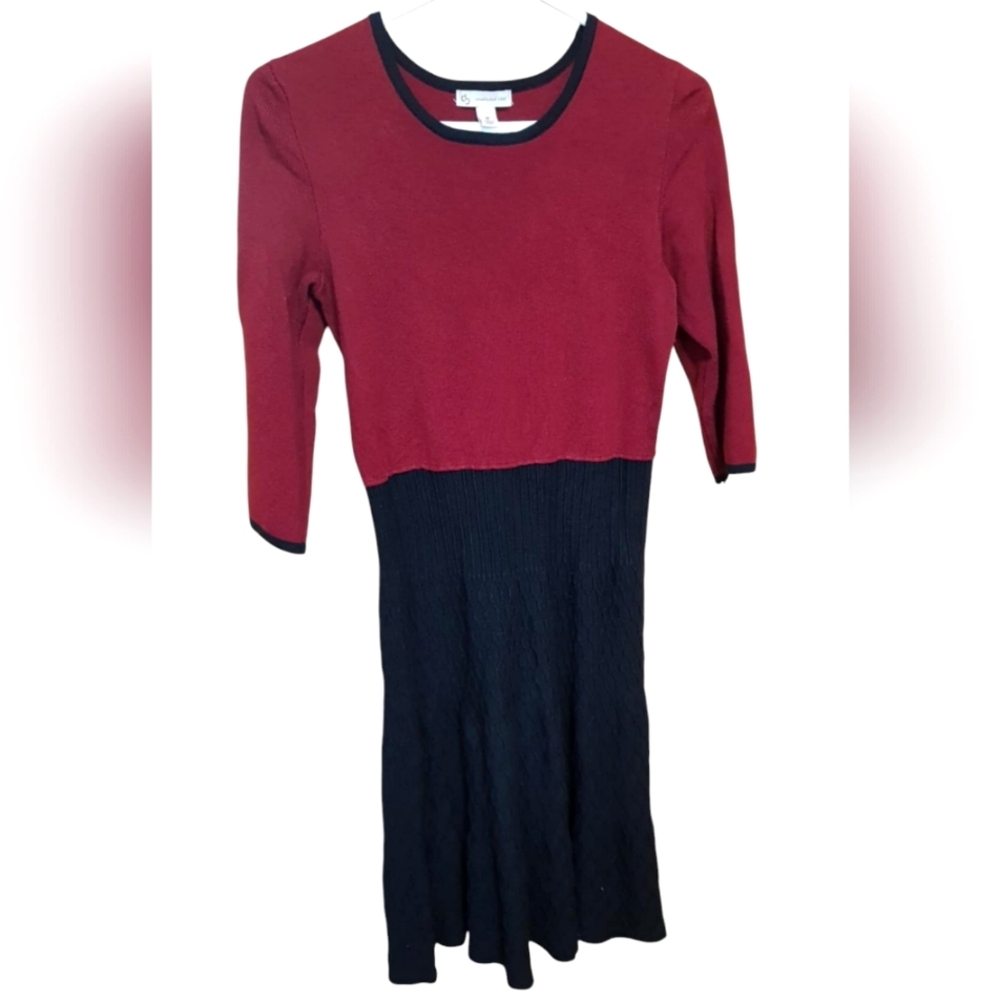 CB Scoop Color Sweater Red Black Colorblock Dress